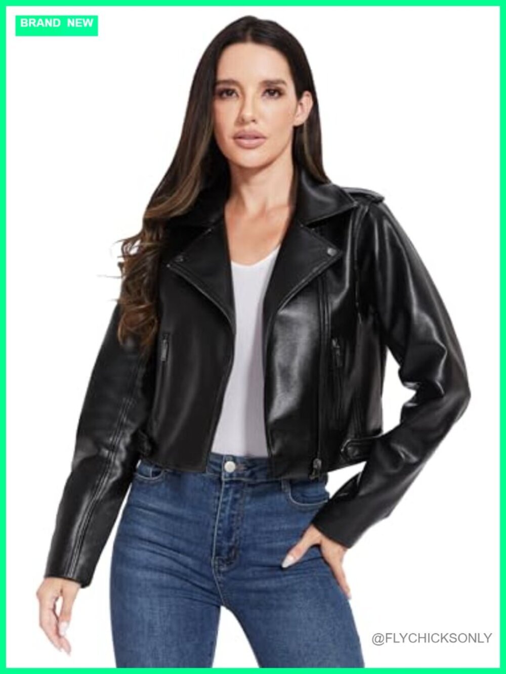 Faux Leather Cropped Motorcycle Biker Jacket Blazer